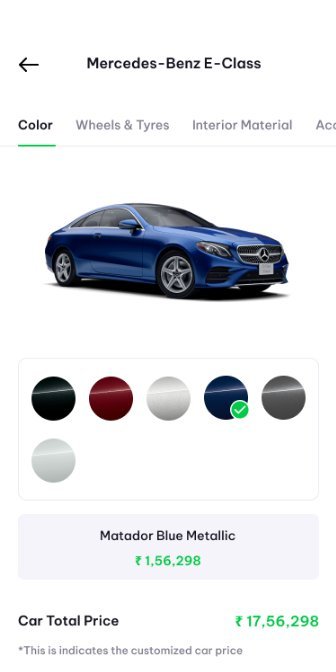 A model page: colours and total price