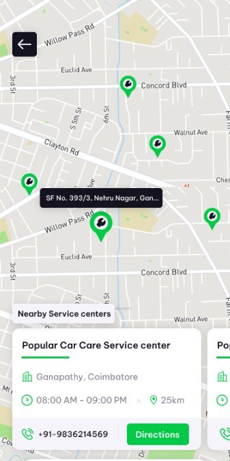 Nearby service centres on a map