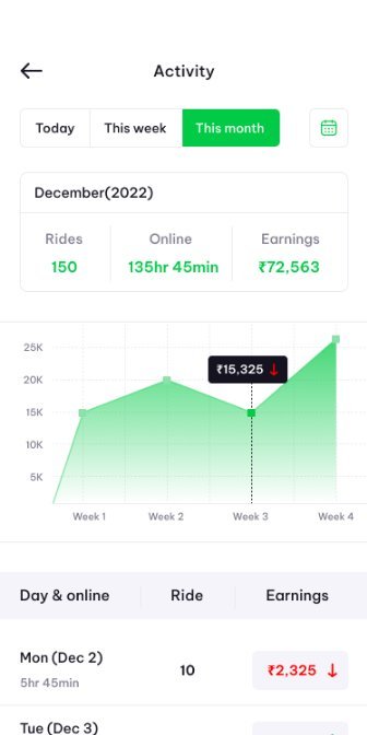 Activity: rides, hours and earnings