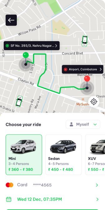 Choose a ride type and fare
